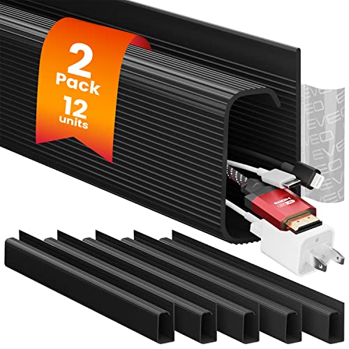 EVEO Cable Management Under Desk Kit (12 Units) - Under Desk Cable Management Cord Cover, Cable Hider Cord Management Under Desk Cable Organizer Cord Organizer Tray - 96''J Channel 24X16 - Black - 12 units - Black