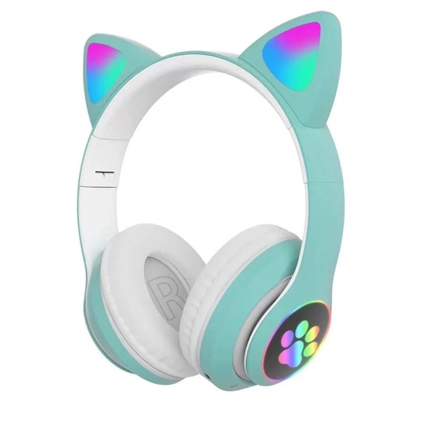 Cartoon LED Cat Ear Bluetooth Headphones - Green