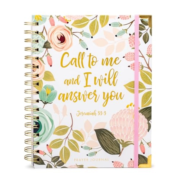 Mary Square Call To Me and I Will Answer You Peachy Pink Floral 7 x 9 Paper Prayer Journal Spiral Bound Notebook