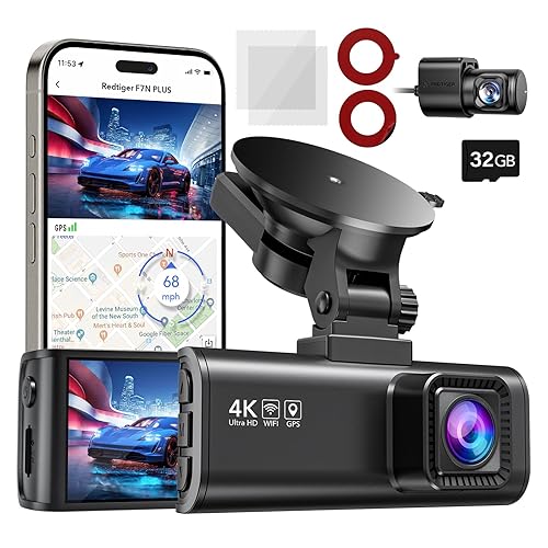 REDTIGER Dash Cam Front Rear, 4K/2.5K Full HD Dash Camera for Cars with Round Double-Sided Adhesive Pad