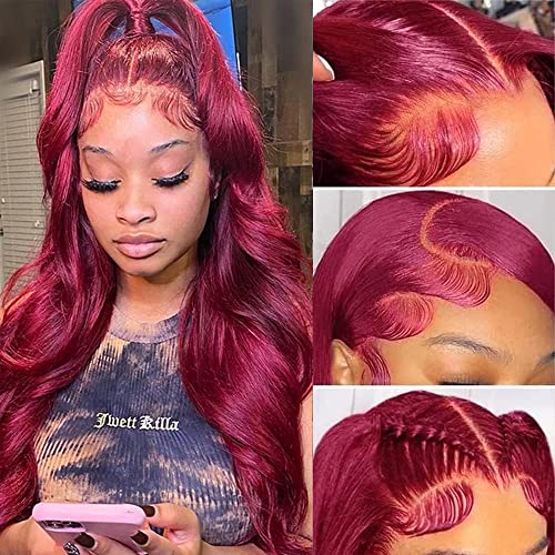 Burgundy 13x6 Lace Front Wigs Human Hair 180% Density 99j Body Wave Lace Front Wigs for Black Women Human Hair, Glueless HD Transparent Red Wigs Human Hair Pre Plucked with Bleached Knots Natural Hairline 24 Inch - 24 Inch - 13x6 Body Wave Burgundy Lace Front Wig