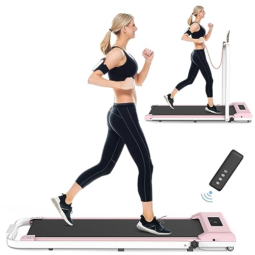 Walking Pad Under Desk Treadmill, Portable Treadmills Motorized Running Machine for Home, 6.2MPH, No Assembly Required, Remote Control, 265 Lb Capacity - pink 11