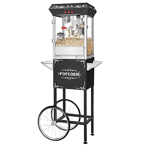 Great Northern Popcorn Black 8 oz. Ounce Foundation Vintage Style Popcorn Machine and Cart - Black