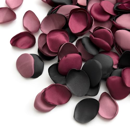 Ling's Moment Burgundy Rose Petals for Wedding, Red and Black Artificial Flower Petals for Wedding Aisle, Flower Girl Baskets, Centerpieces & Table, Party, Baby Shower, Birthday,etc.(200PCS) - Moody Burgundy & Black - 200pcs