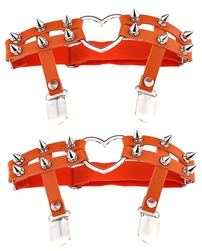 LINKY 2pcs Women Girl Sexy Leather Punk Rivet Stud Leg Garter Heart - Orange