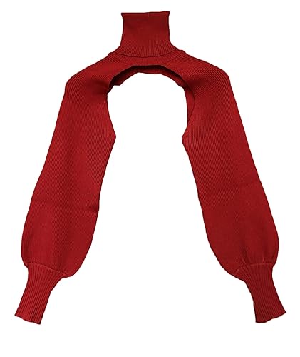 xxxiticat Women's Turtleneck Shrug Sweater Long Sleeve High Neck Cutout Knitted Arm Warmer Cropped Sweaters - One Size - Wine Red