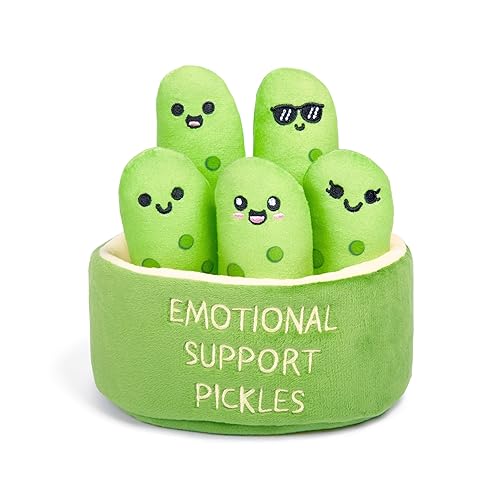 Emotional Support Pickles by Relatable, Cuddly Stuffed Animals and Toys, Squishy Toys and Plushies, Perfect Funny Pickle Gifts for Loved Ones of All Ages, Includes 5 Plushies with Carrying Basket - Pickles