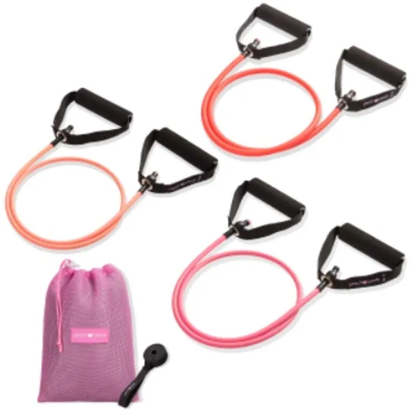 Peach Bands Resistance Tube Bands Set - Long Exercise Bands with Handles, Door Anchor and E-Book Workout Guide