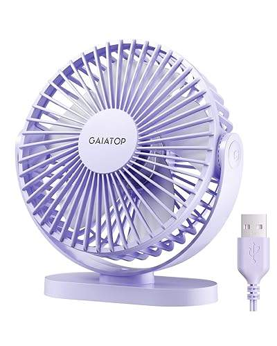 Gaiatop USB Desk Fan, 3 Speeds Powerful Portable Fan, 5.5 Inch Quiet Cooling Mini Fan, 90° Rotate Small Table Fan with 5ft Cable Personal Fan for Desktop Home Office Travel Purple - Purple