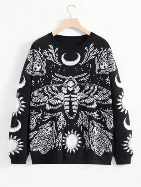Mystic heart Graphic Pattern Drop Shoulder Sweater