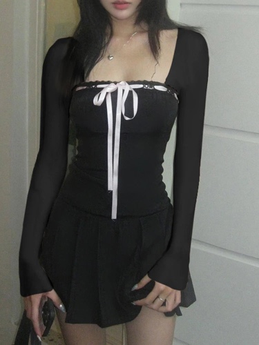 Goth 'Crazy Night' Black Lace Up Bodycon Dress - Black / M