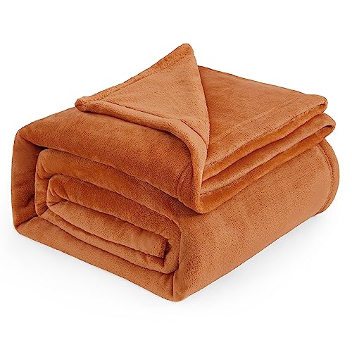 Bedsure Fleece Blanket Queen Blanket Mango - 280GSM Soft Lightweight Plush Cozy Blankets for Bed, Sofa, Couch, Travel, Camping - Burnt Orange - Queen (90" x 90")