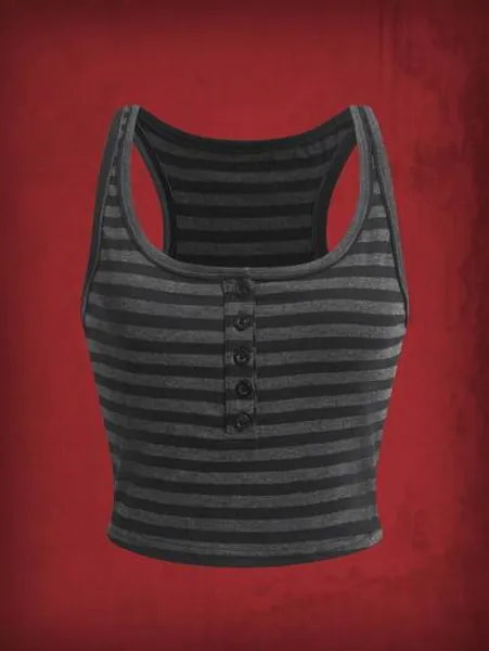 ROMWE Grunge Punk Striped Half Button Tank Top