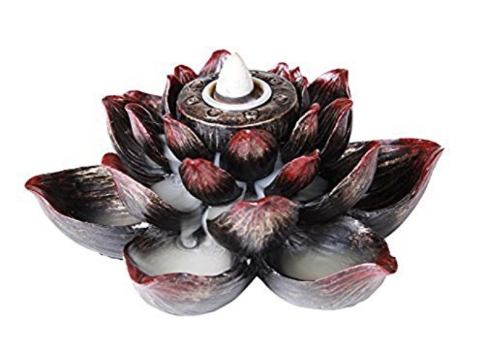 Pacific Giftware Meditation Use Auspicious Lotus Shape Back Flow Cone Incense Burner Holder Infuser
