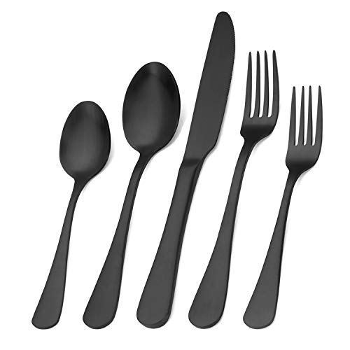 Matte Black Silverware Set, Satin Finish 20-Piece Stainless Steel Flatware Set,Kitchen Utensil Set Service for 4,Tableware Cutlery Set for Home and Restaurant, Dishwasher Safe - Matte Black