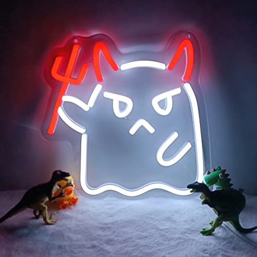 Devil Neon Signs Beer Bar Bedroom Art Man Cave Neon Light Handmade LED Neon Lights Sign for Home Office Hotel Pub Cafe Recreation Room Wall Artwork Sign Decor - Red,White