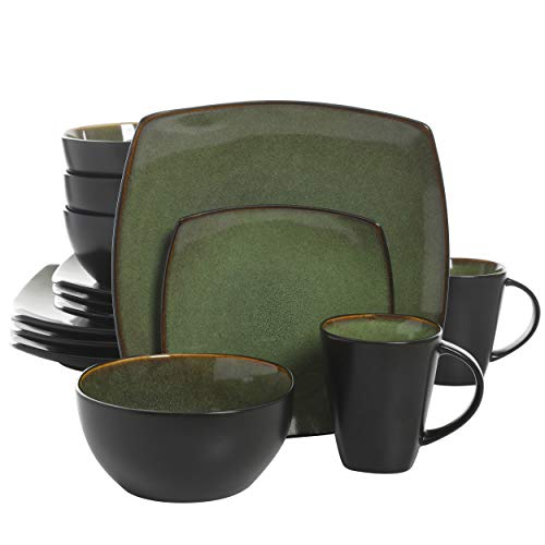 Gibson 99811.16R Dinnerware set, Soho Square, Green, Service for 4 (16pc) - Service for 4 (16pcs) - Green