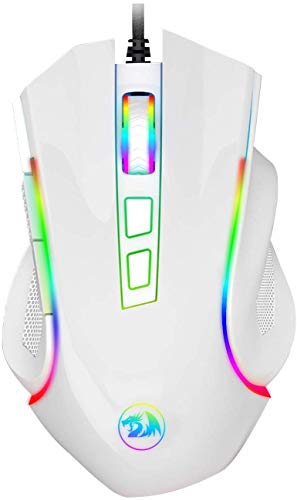 Redragon M602 Griffin RGB Gaming Mouse, RGB Spectrum Backlit Ergonomic Mouse with 7 Programmable Backlight Modes up to 7200 DPI for Windows PC Gamers (White, Wired) - White - Wired