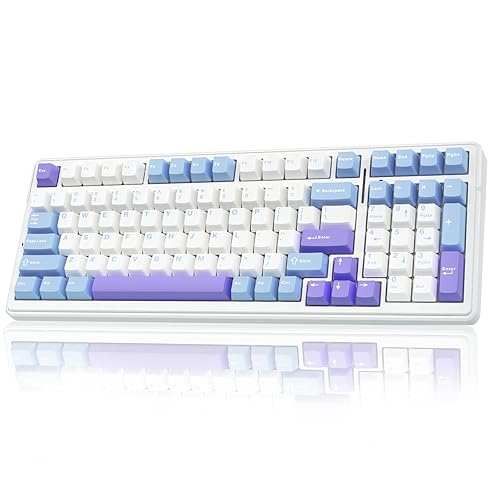 AULA F99 Wireless Mechanical Keyboard,Tri-Mode BT5.0/2.4GHz/USB-C Hot Swappable Custom Keyboard,Pre-lubed Linear Switches,Gasket Structure,RGB Backlit Gaming Keyboard for PC/Tablet/Xbox/PS4/PS5 - Blue&Purple&White