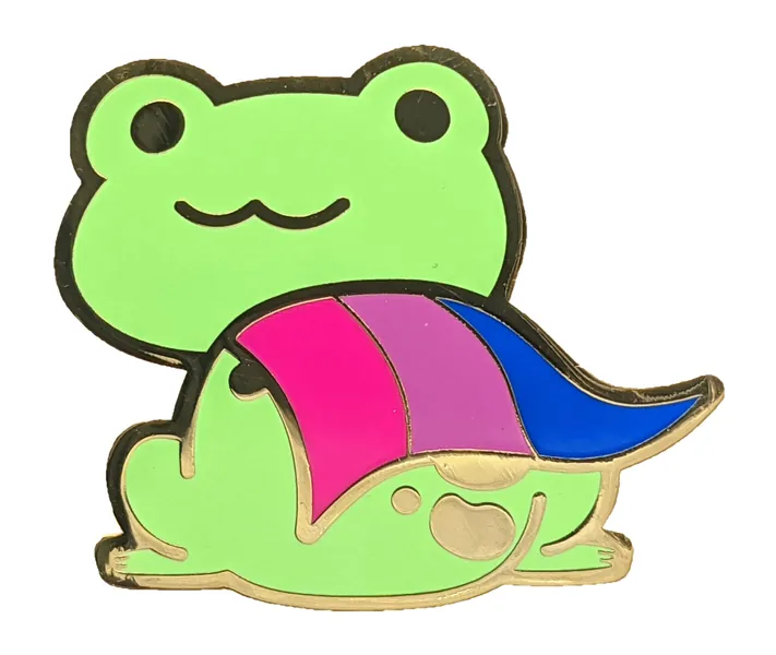 Bisexual Pride Frog Pin in Bi LGBT+ Flag Colors | Chibi Superhero Gay Frog Pin - 