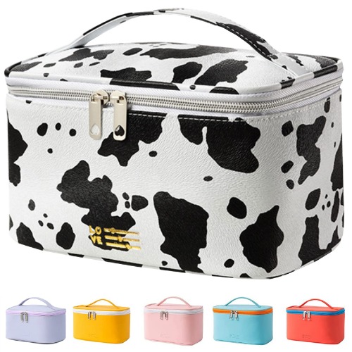 Portable Makeup Bag Travel Cosmetic Bags for Women Medium Pouch Cute Purse Make Up Organization Waterproof (Print Cow) - Cow Print