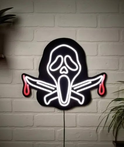 Ghost Face Neon LED Light-Up Sign - Spirithalloween.com