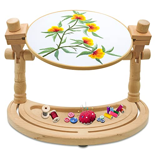 Adjustable Embroidery Stand - Rotated Hands-Free Cross Stitch Hoop Holder, Wood Embroidery Frame Lap Stand for Needlepoint Sewing Craft - adjustable crescent stand