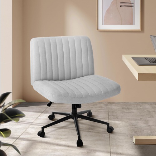 OIKITURE Armless Desk Office Chair with Wheels, Extra Wide Office Chair with Crossed Legs and Back rest,Swivel & Height Adjustable,180KG Max,for Home Office Meeting Room Reception Room,Gray - Grey