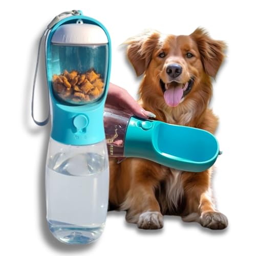 Leakproof Dog Water Bottle with Treat Holder & Bowl for Walking Dogs