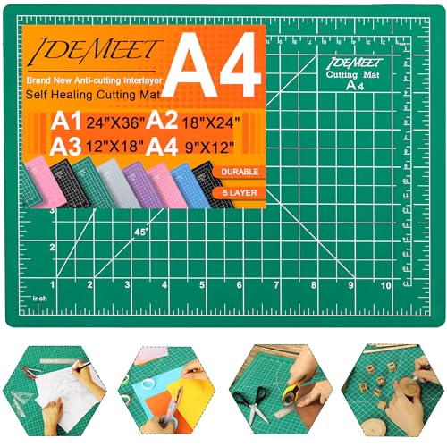 Density-upgraded 9"x12" Self Healing Cutting Mat, Idemeet Rotary Sewing Mat for Crafts, 5-Ply Blade Table Protector Cut Board for Fabric Leather Cutting Quilting Modeling Hobby Project, A4, Green - Green - A4：9" x 12"