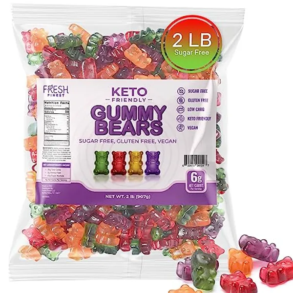 Sugar Free Gummy Bears Keto Candy - Assorted Fruit Flavors Snacks Vegan Bears, Gluten Free, Low Carb, Friendly, Sugar-Free Gummies Bulk 2 LB - Gummy Bears - 2 LB