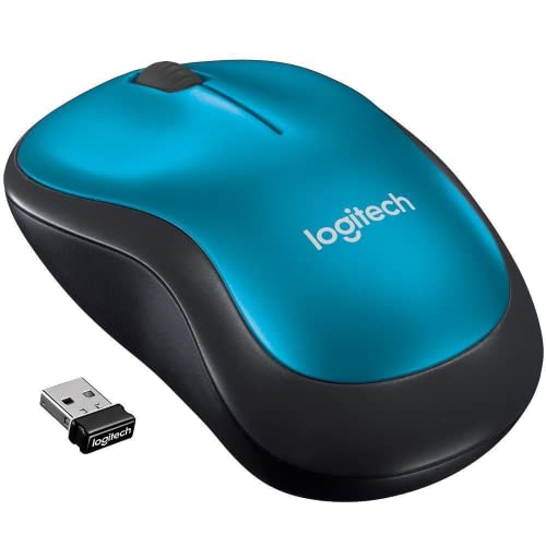 Logitech M185 Wireless Mouse, 2.4GHz with USB Mini Receiver, 12-Month Battery Life, 1000 DPI Optical Tracking, Ambidextrous, Compatible with PC, Mac, Laptop - Blue - USB Receiver - Blue