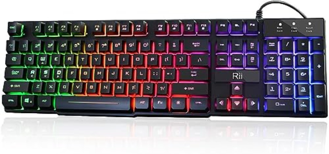 Rii RK100+ Multiple Color Rainbow LED Backlit Large Size USB Wired Mechanical Feeling Multimedia PC Gaming Keyboard,Office Keyboard for Working or Primer Gaming,Office Device - New RK100+