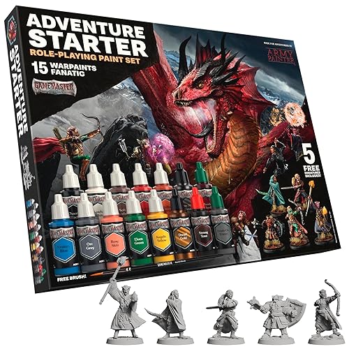 The Army Painter, GameMaster: Adventure Starter Role-playing Paint Set, 15 x 18 ml Fanatic Modellbau Farben, inkl. Grundierung, 5 Tabletop Figuren & 1 Pinsel - Für Dnd & Warhammer