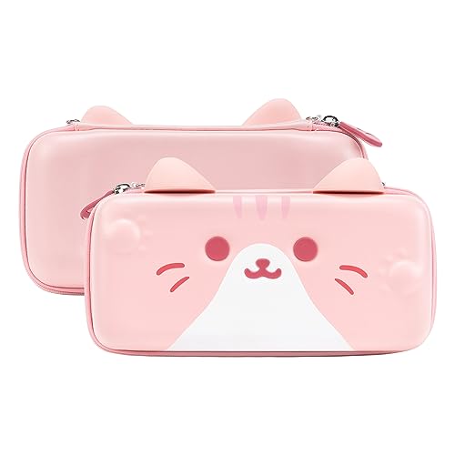 GeekShare Cat Ears Carry Case Compatible with Nintendo Switch/Switch OLED - Portable Hardshell Slim Travel Carrying Case fit Switch Console & Game Accessories (Pink, Large)