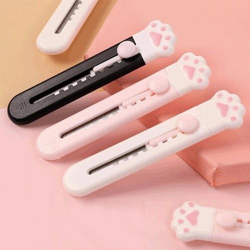 3 Pcs Mini Box Cutter Cute Cat Paw Retractable Knives Paper Cutter Carton Letter Opener Envelope Slitter Small Portable Utility Knife (Cat Paw) - Cat Paw