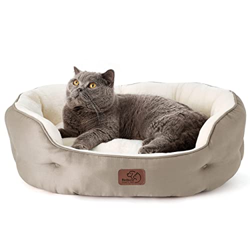 Bedsure Dog Beds for Small Dogs - Round Cat Beds for Indoor Cats, Washable Pet Bed for Puppy and Kitten with Slip-Resistant Bottom, 25 Inches, Taupe - 25.0"L x 21.0"W x 8.0"Th - Camel