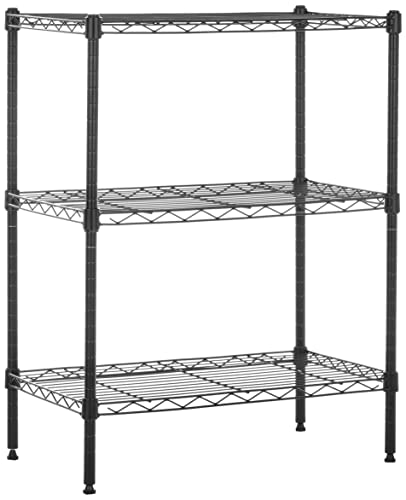 Amazon Basics 3-Shelf Narrow Adjustable, Heavy Duty Storage Shelving Unit (250 lbs loading capacity per shelf), Steel Organizer Wire Rack, Black, 23.2"L x 13.4"W x 30"H - 3-Shelf Narrow - No Wheels - Black