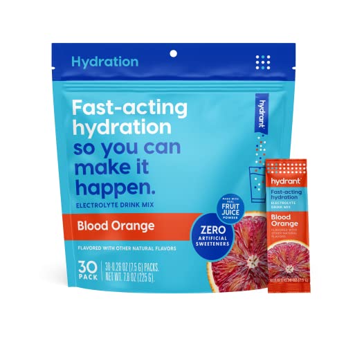 Hydrant Hydrate, Individual Hydration Electrolye Powder Stick Packets with No Artificial Sweeteners, Colors, or Fillers (Blood Orange, 30 Pack) - Blood Orange - 30 Count (Pack of 1)