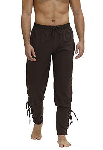 Pirate Pants Men's Viking Cosplay Medieval Renaissance Pirate Costume Ankle Banded Lace-up Trouser Outfit - X-Small - Brown
