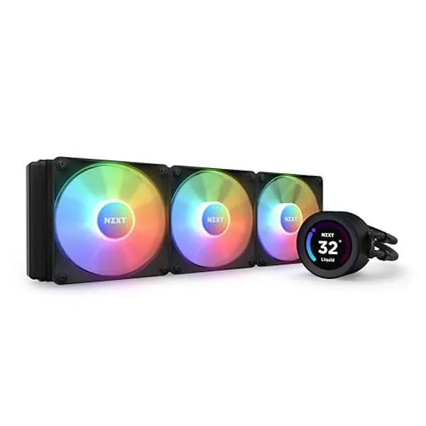 NZXT Kraken Elite RGB 360 - RL-KR36E-B1 - 360mm AIO CPU Liquid Cooler - Customizable 2.36" LCD Display for GIFS, Images, Performance Metrics - High-Performance Pump - 3 x F120 RGB Core Fans - Black - Black - 360mm Radiator - Kraken Elite RGB