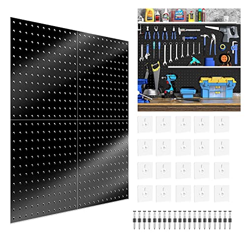 DEMEDO Pegboard,Peg Board,Pegboard Wall Organizer with self-Adhesive Hooks, No Drilling to Wall,Peg Boards for Walls,Easy Installation,Metal Pegboard for Craft Room Garage Kitchen Workshop, Black - Black