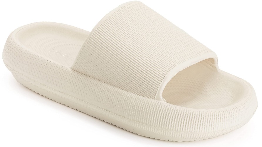 Joomra Pillow Slippers for Women and Men Non Slip Quick Drying Shower Slides Bathroom Sandals | Ultra Cushion | Thick Sole - 7.5-8.5 Women/6-7 Men Beige