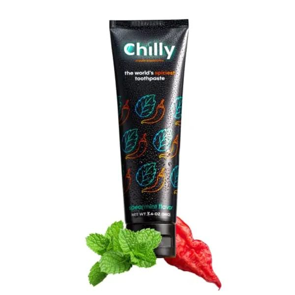 Chilly Toothpaste, Spicy Whitening Toothpaste, Intense Natural Spearmint Flavor + Ghost Pepper Flakes, SLS Free (Pack of 1) - 3.4 Ounce (Pack of 1)