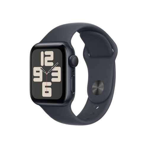 Apple Watch SE (2e gen.) GPS 40 mm Smartwatch - Kast van middernacht aluminium - Middernacht sportbandje (S/M). Conditie en slaap bijhouden, ongelukdetectie, hartritme monitoren, Retina-display - 40-mm kast - Middernacht (2024)