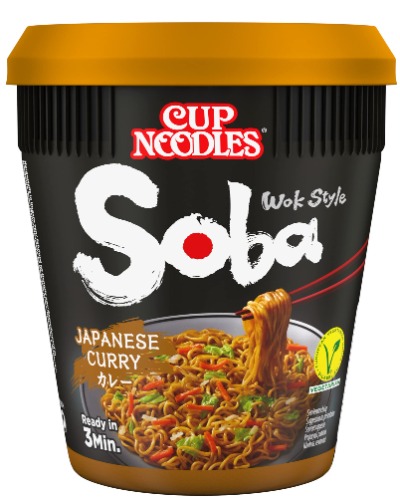 Nissin Cup Noodles Soba Cup - Japanese Curry, 8er Pack, Wok Style Instant-Nudeln japanischer Art mit Curry-Sauce und Gemüse, schnell im Becher zubereitet, asiatisches Essen, vegetarisch (8 x 90 g) - Single