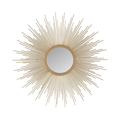 Madison Park Wall Décor Fiore Metal Sunburst Mirror for Living Room - Home Accent, Ready to Hang Bedroom Decoration, 14.5" Diameter, Gold - Gold - 14.5" Diameter