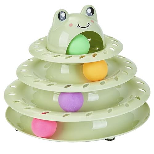 Gefryco Cat Toys Roller 4-Level Turntable for Indoor Cats, Self Play Cat Toy with Colorful Balls, Interactive Kitten Puzzle Toys, Fun Kitty Exercise Toys (Green). - Green