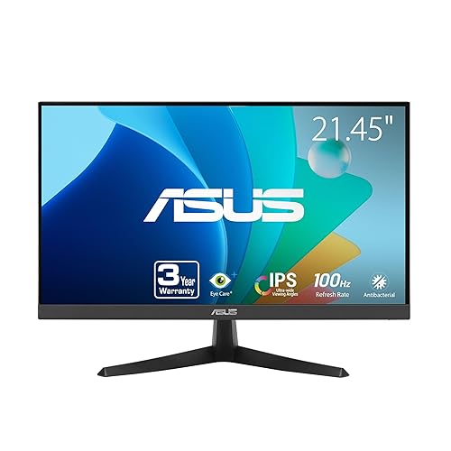 ASUS 22” (21.45" viewable) Eye Care Monitor (VY229HF) - Full HD, IPS, 100Hz, 1ms, SmoothMotion, Adaptive Sync, Eye Care Plus Technology, Blue Light Filter, Flicker Free, Tilt 3 yr Warranty - 22" IPS 100Hz IPS Eye Care Plus