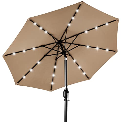 Best Choice Products 10ft Solar Powered Aluminum Polyester LED Lighted Patio Umbrella w/Tilt Adjustment and UV-Resistant Fabric, Tan - Tan